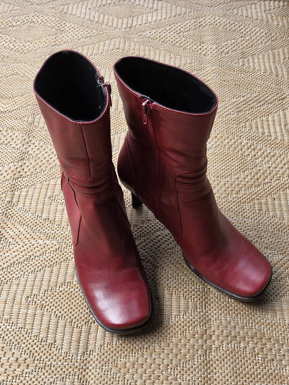 Women’s Red Leather Mid-Calf Boots - Picture 1 of 12